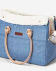 PETSFIT Denim Pet Tote with White Sherpa Trim