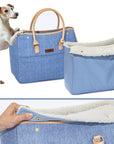 PETSFIT Denim Pet Tote with White Sherpa Trim