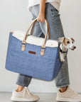 PETSFIT Denim Pet Tote with White Sherpa Trim