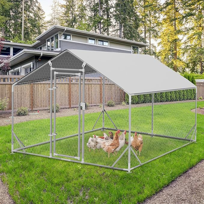 PETSFIT Large Metal Chicken Coop Walk-In with Anti-Rust Durable Steel & 420D Anti-Ultraviolet Waterproof Cover Hen House for Outdoor Farm Use-动物/宠物用品
