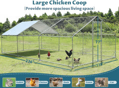 PETSFIT Large Metal Chicken Coops with Anti-Rust Durable Steel & 420D Anti-Ultraviolet Waterproof Cover, Large Walk-in Poultry Cage Chicken Run for Outdoor Farm Use 118"x236"x76.8"-动物/宠物用品