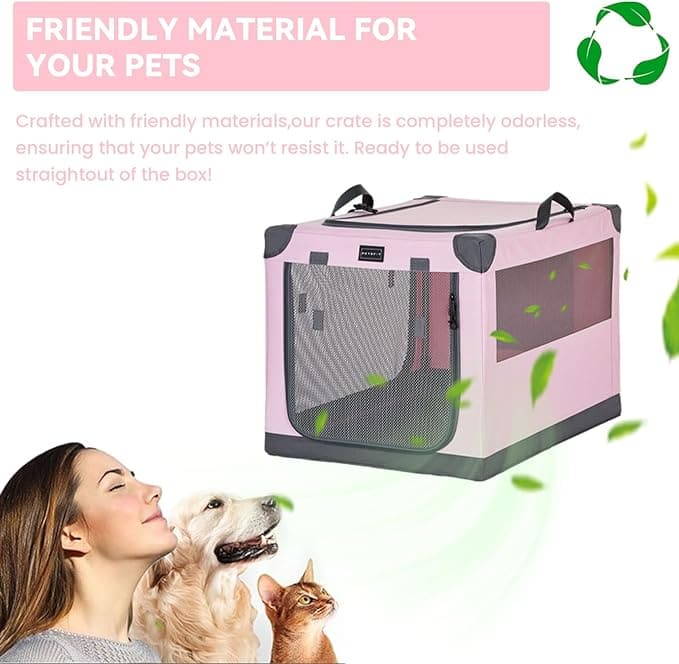 PETSFIT Portable Soft Collapsible Dog Crate Pink - PETSFIT STORE