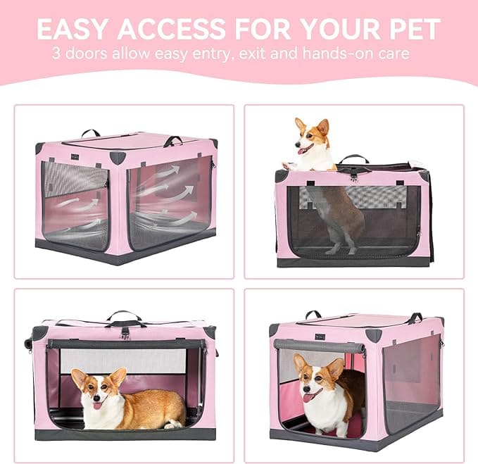 PETSFIT Portable Soft Collapsible Dog Crate Pink - PETSFIT STORE