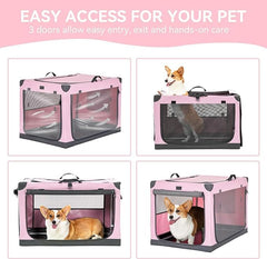 PETSFIT Portable Soft Collapsible Dog Crate Pink