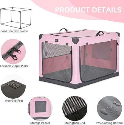 PETSFIT Portable Soft Collapsible Dog Crate Pink - PETSFIT STORE