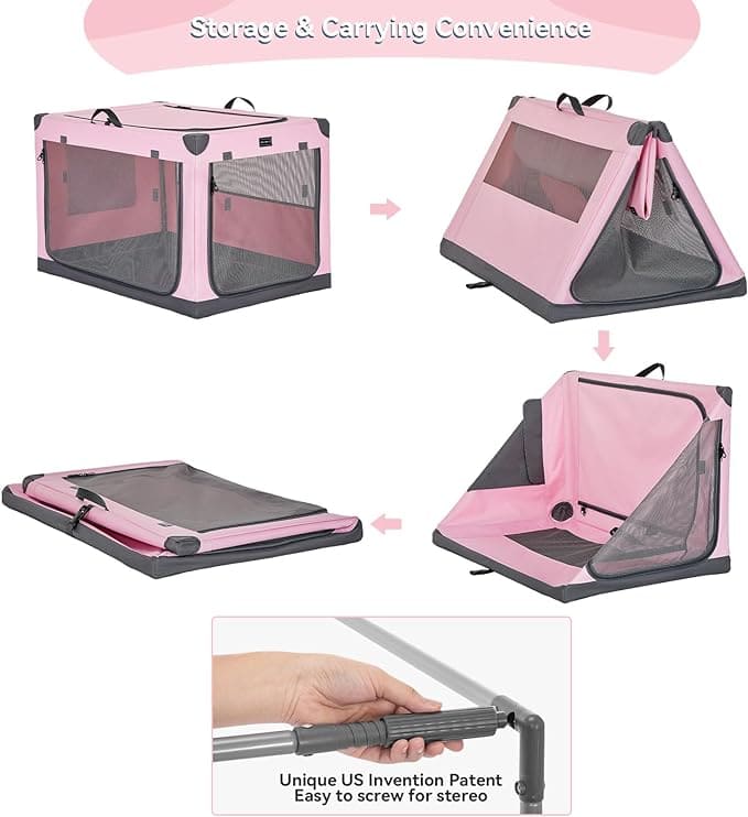 PETSFIT Portable Soft Collapsible Dog Crate Pink - PETSFIT STORE