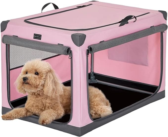 PETSFIT Portable Soft Collapsible Dog Crate Pink