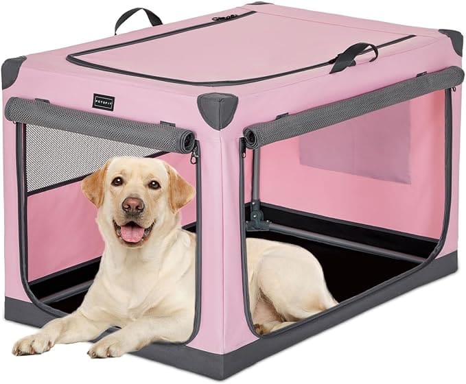 PETSFIT Portable Soft Collapsible Dog Crate Pink