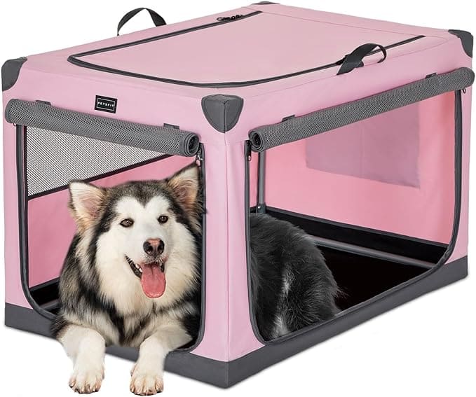 PETSFIT Portable Soft Collapsible Dog Crate Pink
