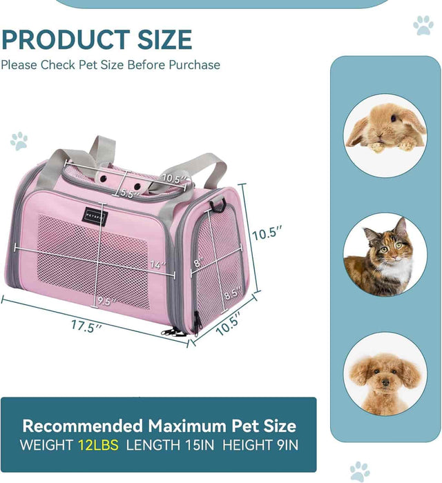 PETSFIT Pet Carrier Bag Airline Approved Cat Travel Carrier for Small and Medium Cats Under 12 Lbs -  Pet Supplies