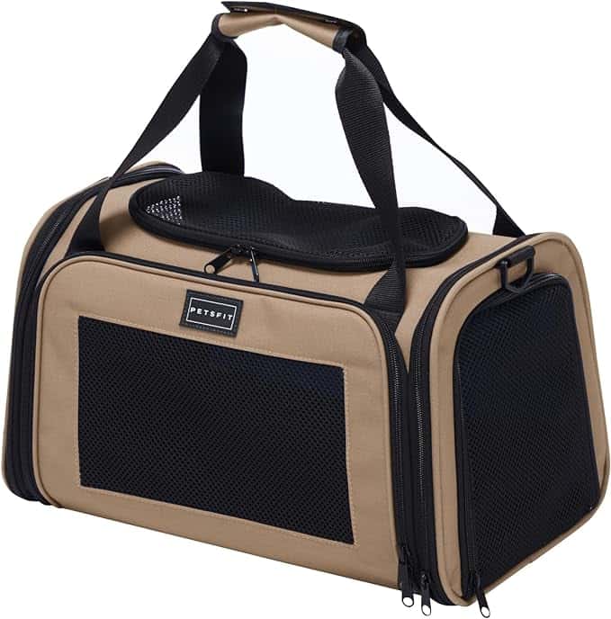 PETSFIT Cat Carrier, Pet Carrier Airline Approved, Cat Travel Carrier for Small and Medium Cats Under 12 Lbs, Soft Sided Kitten Carrier with Cozy Extendable Mat, Cat Carrier Bag