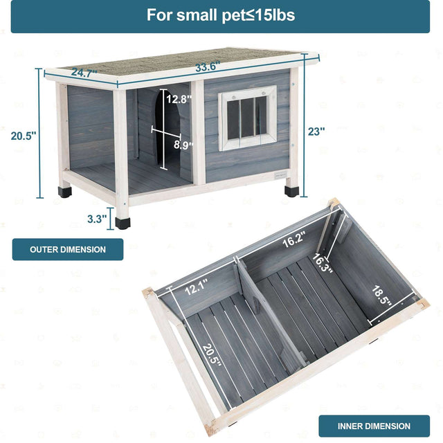 PETSFIT Outdoor Wooden Dog House for Small Dogs