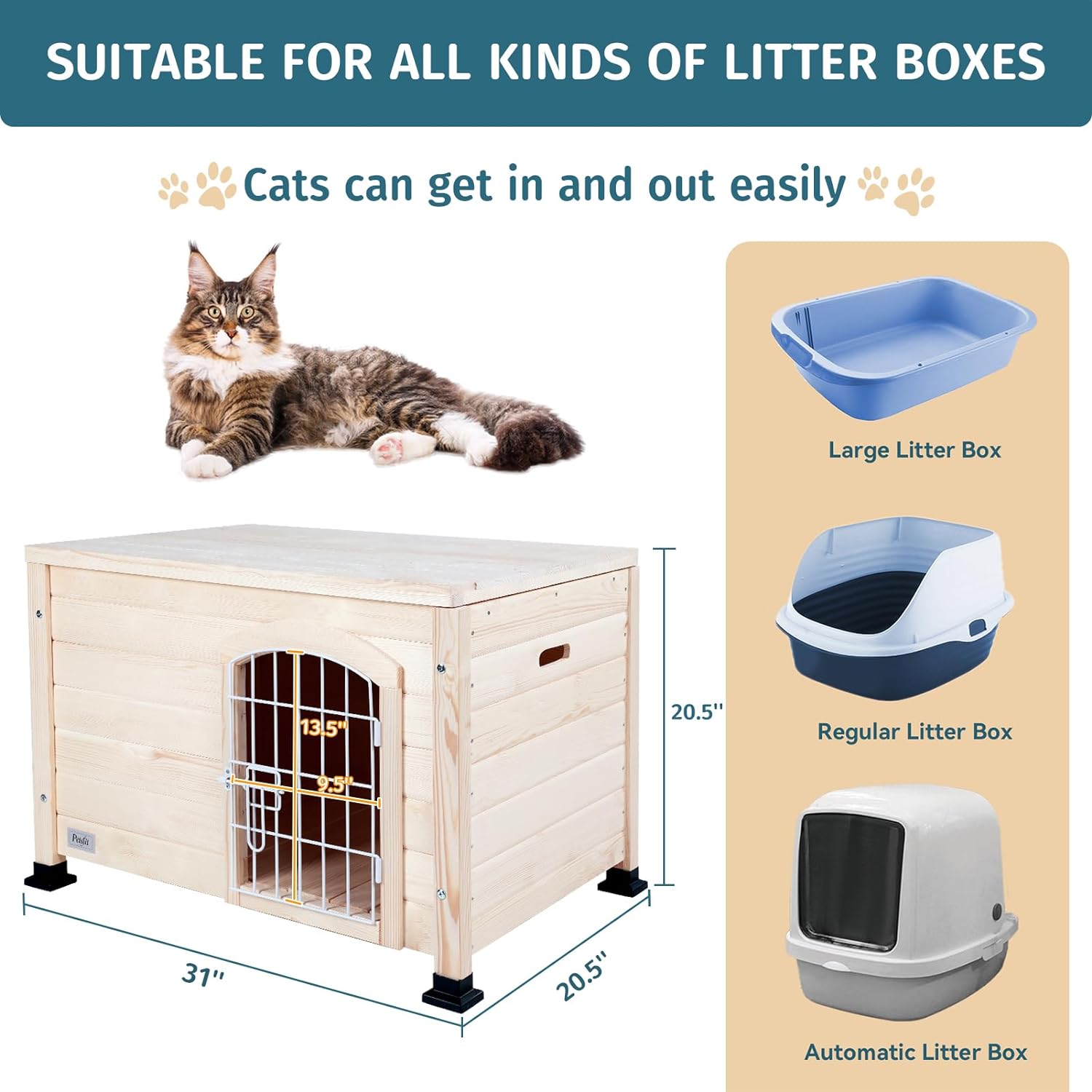 Petsfit Cat House for Indoor Cats Litter Box Enclosure Modern Cat Furniture with Door-Pet Supplies