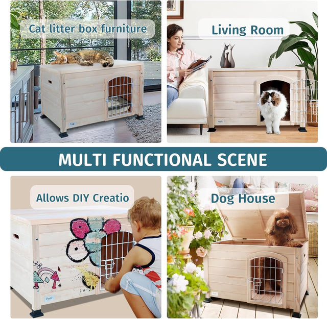 Petsfit Cat House for Indoor Cats Litter Box Enclosure Modern Cat Furniture with Door-Pet Supplies