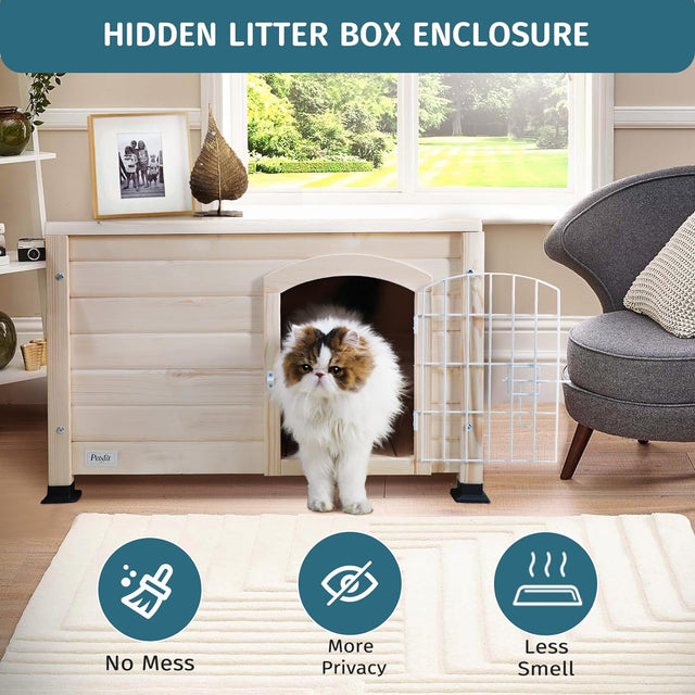 Petsfit Cat House for Indoor Cats Litter Box Enclosure Modern Cat Furniture with Door-Pet Supplies