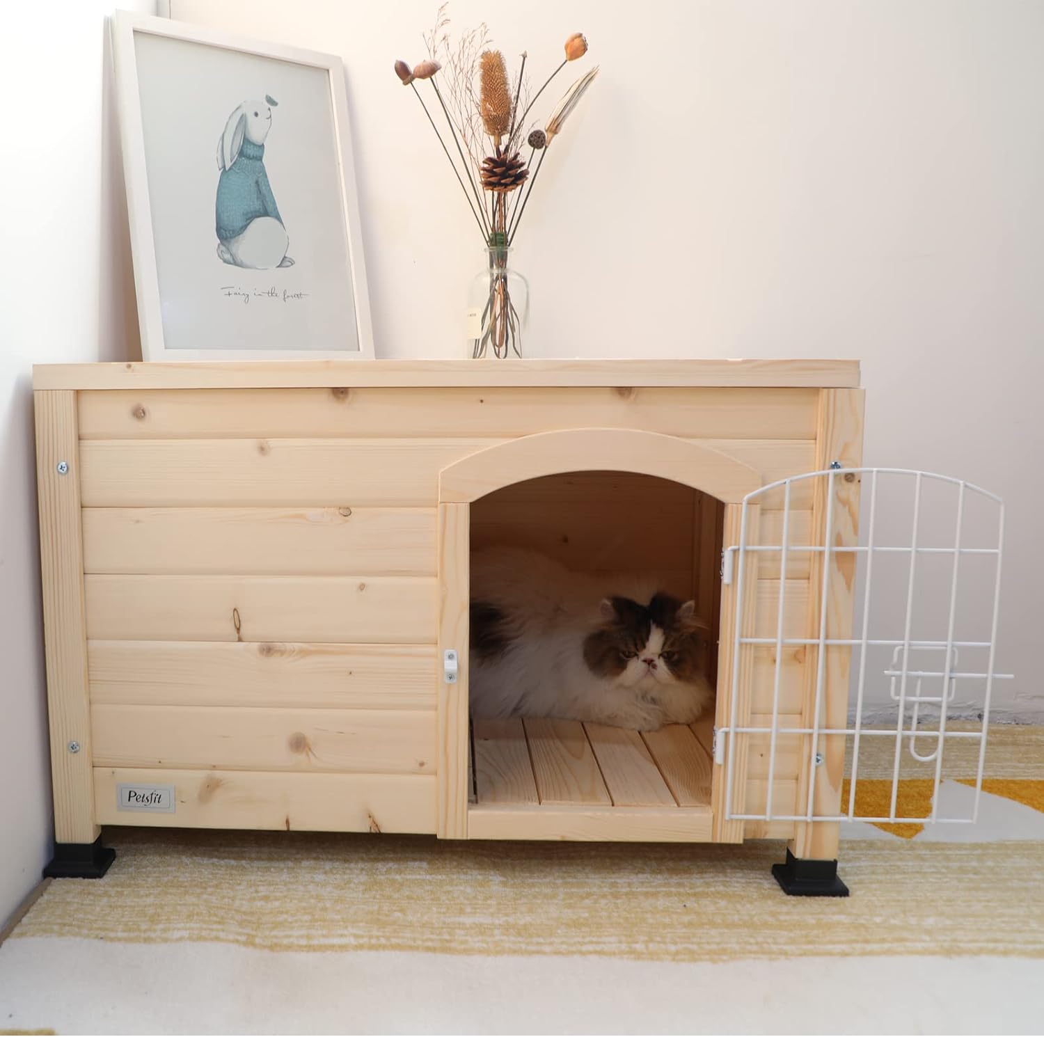 Petsfit Cat House for Indoor Cats Litter Box Enclosure Modern Cat Furniture with Door-Pet Supplies