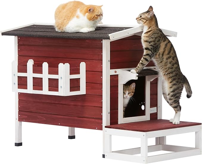 PETSFIT Feral Cat House For Sale Larger Design for 3 Adult Outdoor Cats Weatherproof-Pet Supplies