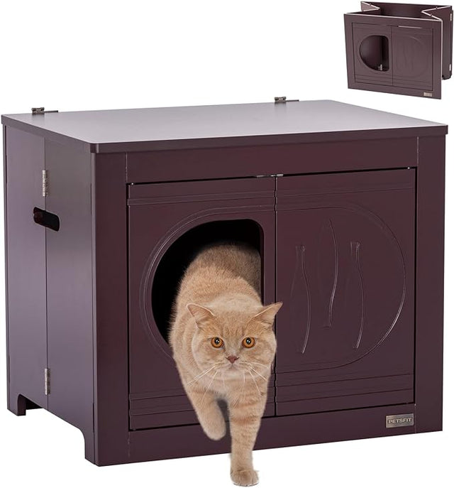 Petsfit Collapsible Litter Box Enclosure Unfold to Use No Assembly Needed Cat Litter Box Furniture as Cat House-动物/宠物用品