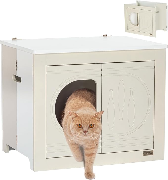 Petsfit Collapsible Litter Box Enclosure Unfold to Use No Assembly Needed Cat Litter Box Furniture as Cat House-动物/宠物用品