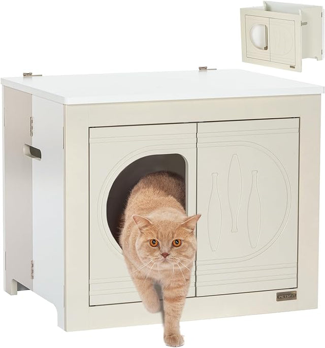 Petsfit Collapsible Litter Box Enclosure Unfold to Use No Assembly Needed Cat Litter Box Furniture as Cat House-动物/宠物用品