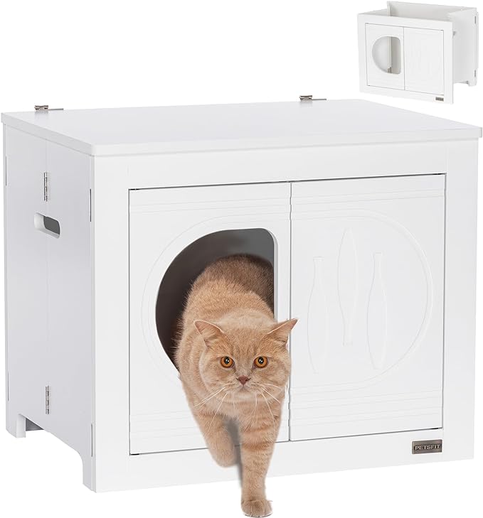Petsfit Collapsible Litter Box Enclosure Unfold to Use No Assembly Needed Cat Litter Box Furniture as Cat House-动物/宠物用品