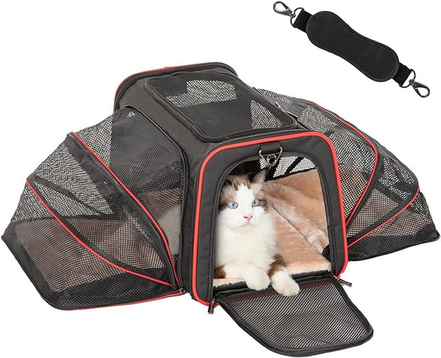 Petsfit Expandable Large Cat Carrier Small Dog Carriers Airline Approved Soft-Sided Portable Washable Pet Travel Carrier with 2 Extension for Kittens, Puppies, Rabbits-Pet Supplies