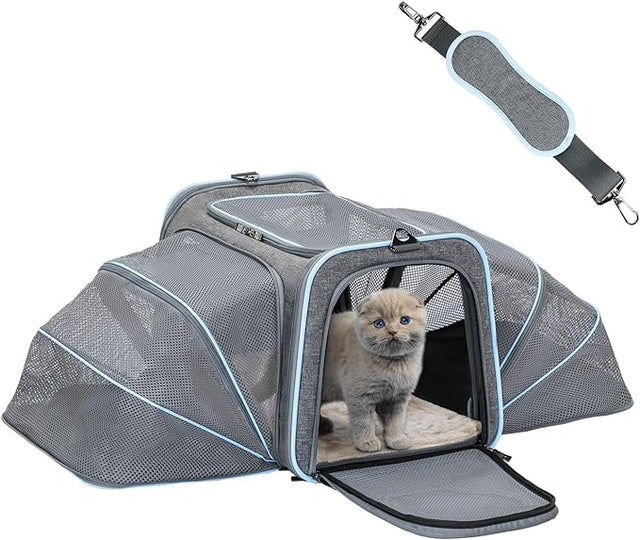 Petsfit Expandable Large Cat Carrier Small Dog Carriers Airline Approved Soft-Sided Portable Washable Pet Travel Carrier with 2 Extension for Kittens, Puppies, Rabbits-Pet Supplies