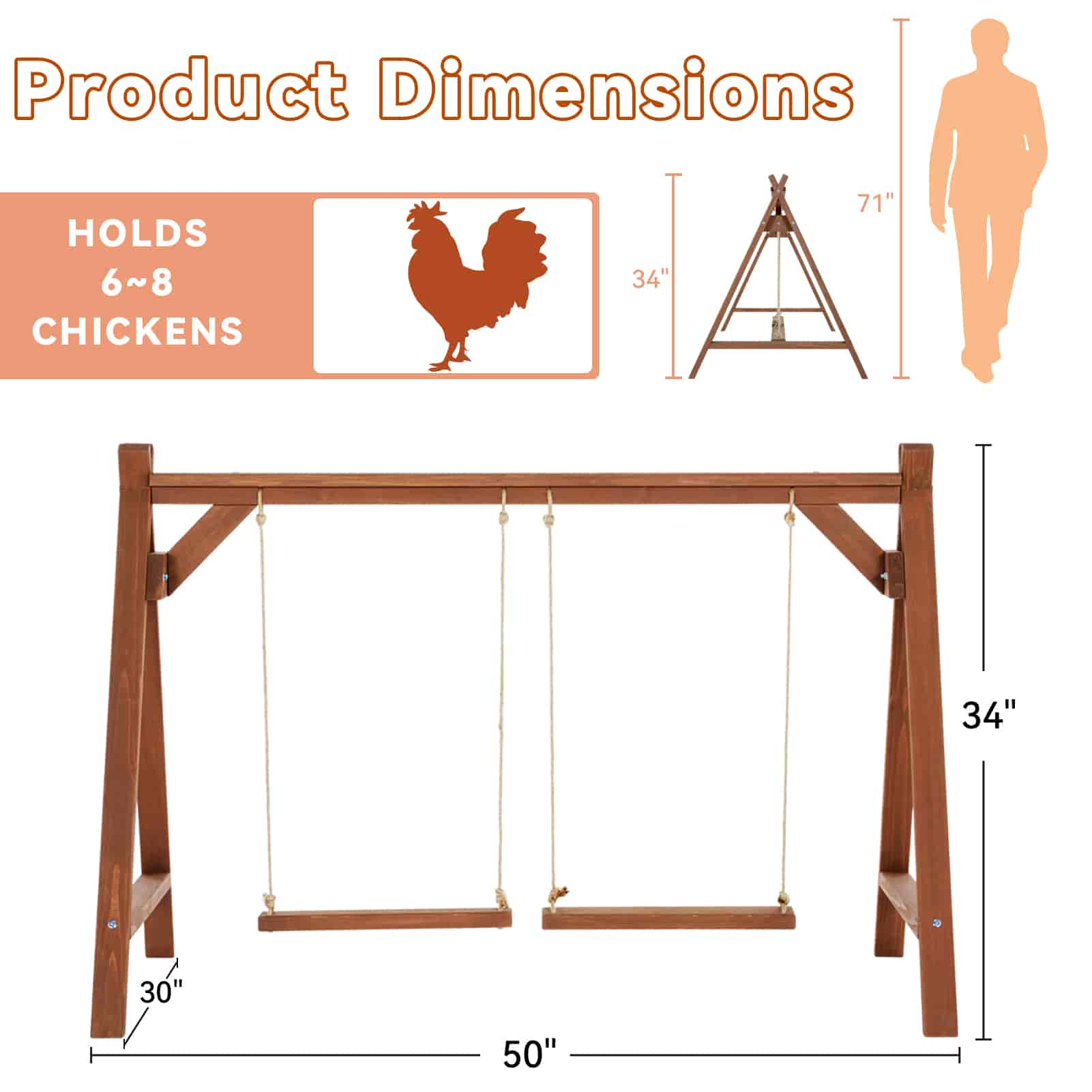 PETSFIT 2 Chicken Swings And Toys Chicken Perch for Pet's Healthy & Play Chicken Coop Accessories for 6-8 Chickens