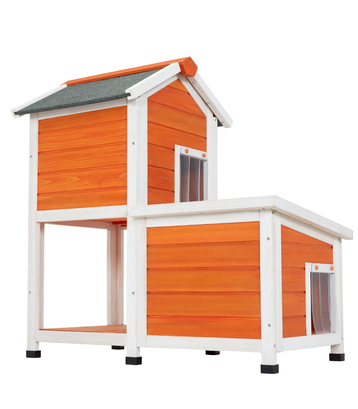petsfit-2-stroy-cat-house-outdoor-insulated-high-feet-feeding-station-door-curtain-wood-outside-cat-house-bunny-rabbit-hutch-orange-03