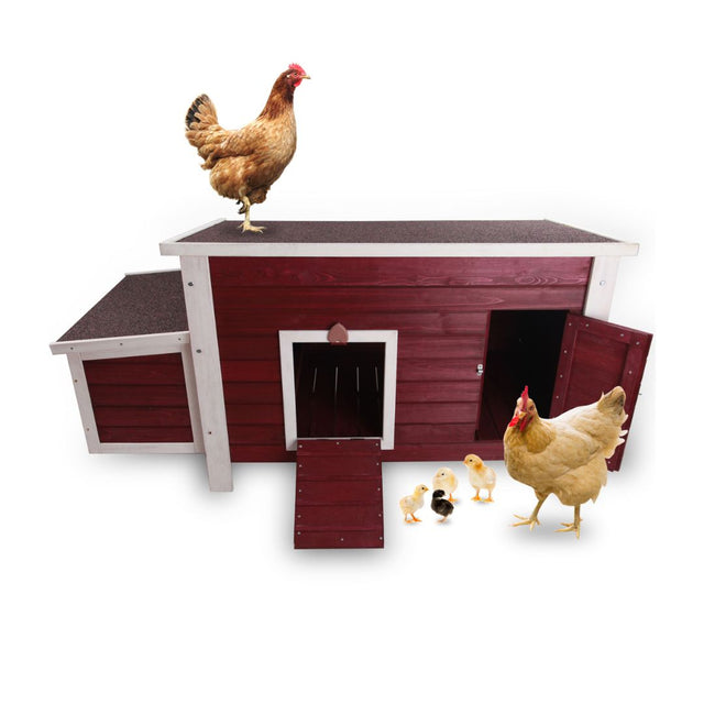 PETSFIT Chicken Coop with Nesting Box Outdoor Hen House with Removable Bottom Red