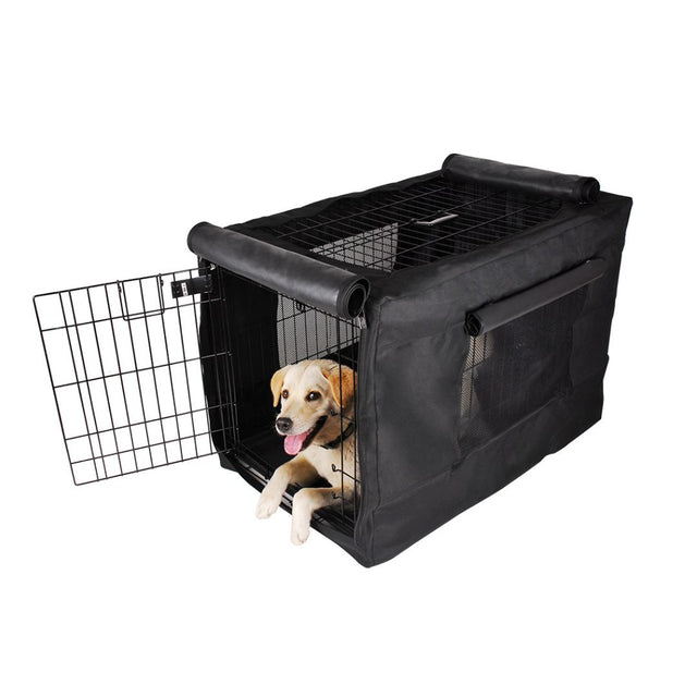 PETSFIT Double Doors Dog Crate Cover Fits Wire Crate Kennel Grey Black