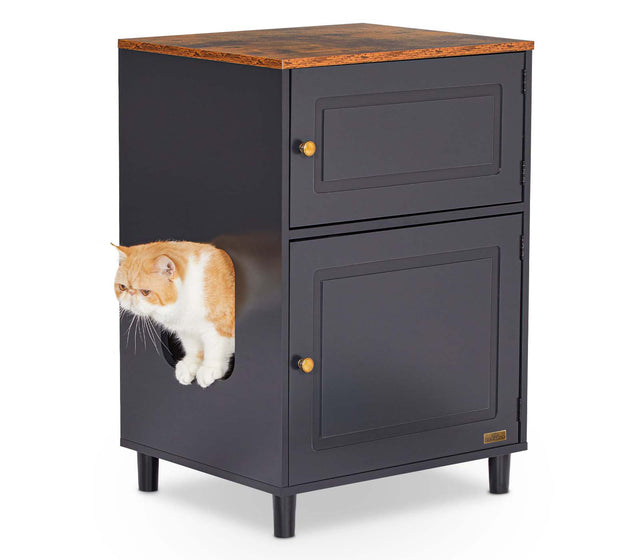 Petsfit black multi-functional litter box furniture cabinet, designed as a modern end table to discreetly hide cat litter box indoors