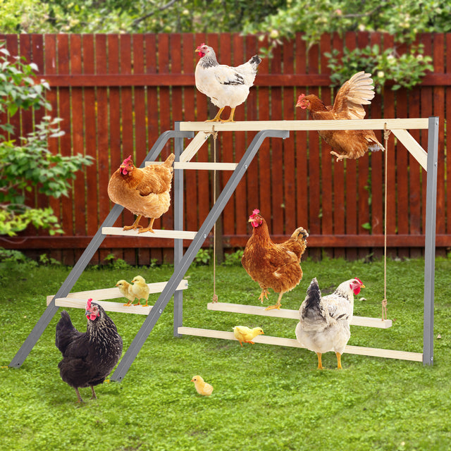 PETSFIT wooden chicken perch with swing for backyard coops