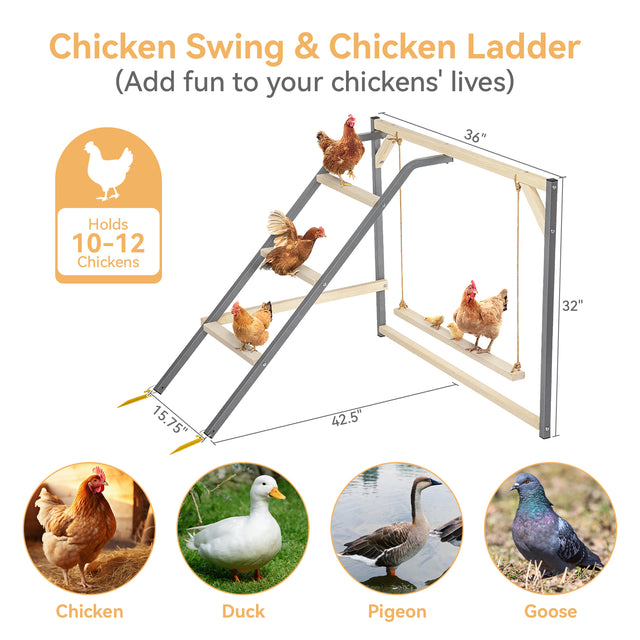 PETSFIT wooden chicken perch with swing for backyard coops