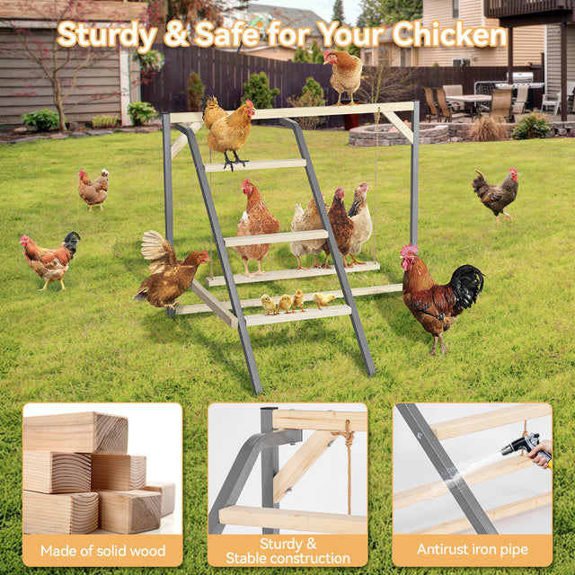 PETSFIT wooden chicken perch with swing for backyard coops