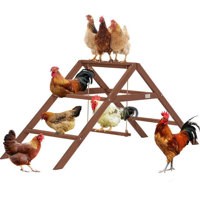PETSFIT wooden chicken swing toys with 5 perches, fun coop accessories for chickens