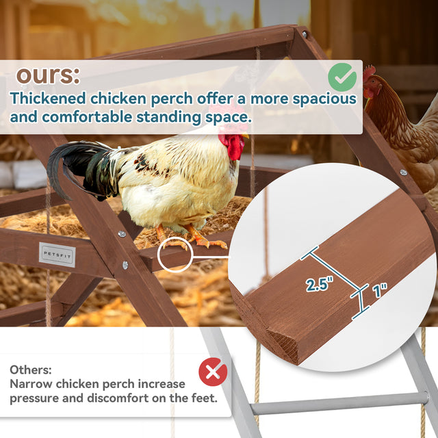 PETSFIT wooden chicken swing toys with 5 perches, fun coop accessories for chickens