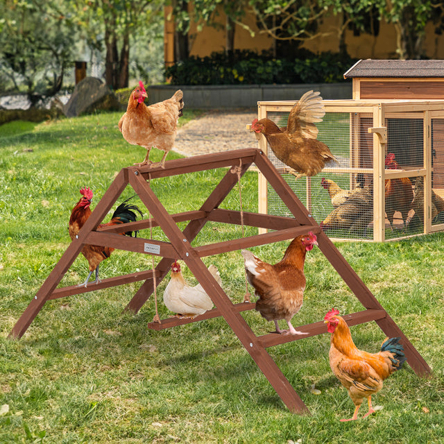 PETSFIT wooden chicken swing toys with 5 perches, fun coop accessories for chickens