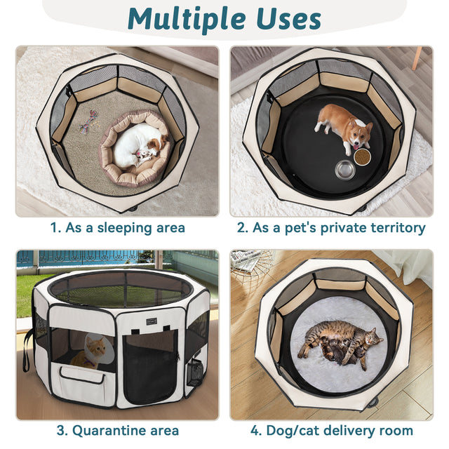 PETSFIT octagonal pet playpen multiple uses — sleeping area, private territory, quarantine area, and dog cat delivery room
