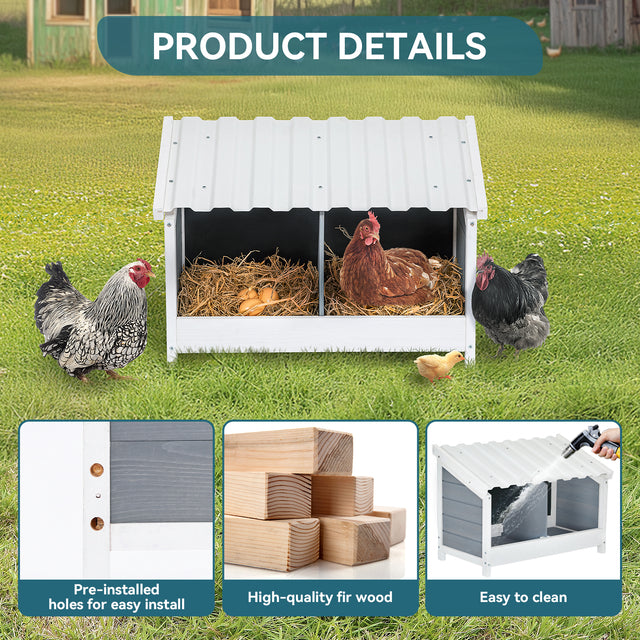 PETSFIT Nesting Boxes for Chickens Double Nesting Box with PVC Roof