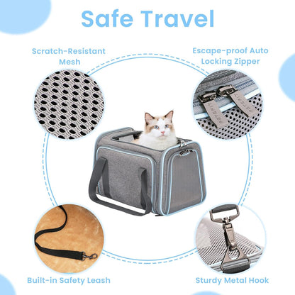 Petsfit Expandable Large Cat Carrier Small Dog Carriers Airline Approved Soft-Sided Portable Washable Pet Travel Carrier with 2 Extension for Kittens, Puppies, Rabbits-Pet Supplies