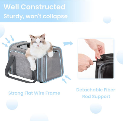 Petsfit Expandable Large Cat Carrier Small Dog Carriers Airline Approved Soft-Sided Portable Washable Pet Travel Carrier with 2 Extension for Kittens, Puppies, Rabbits-Pet Supplies