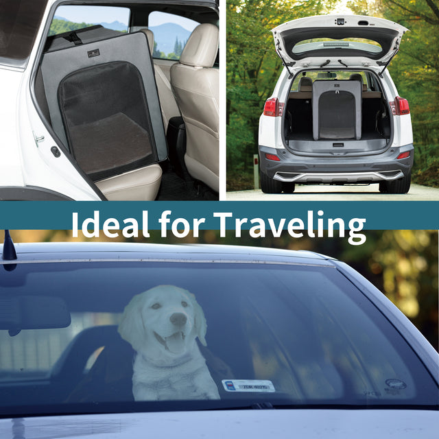 A soft gray Petsfit indoor dog bed placed next to a sofa in a modern living room