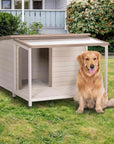 PETSFIT Luxury Outdoor Dog House For Large With Extra-Large Porch Cabin Style -  Pet Supplies