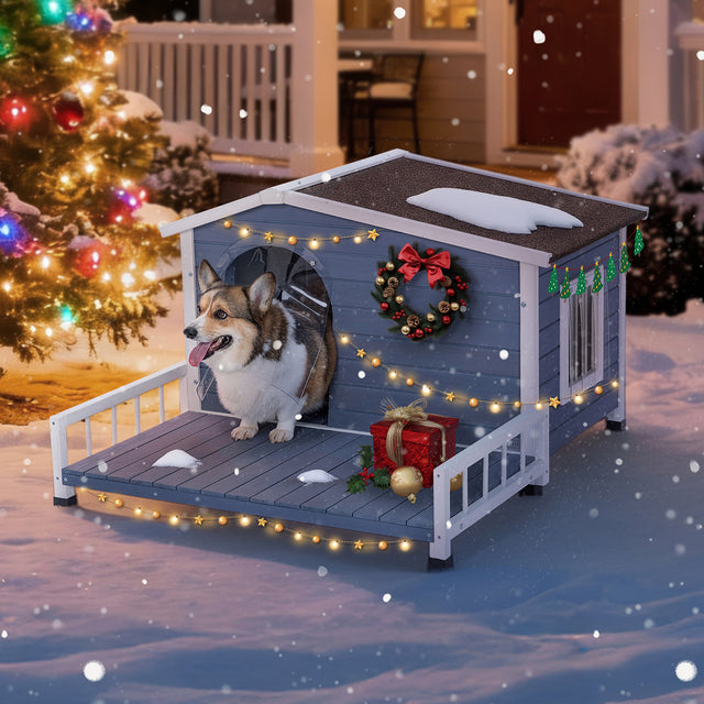 PETSFIT Weatherproof Dog House with Porch & Openable Asphalt Roof