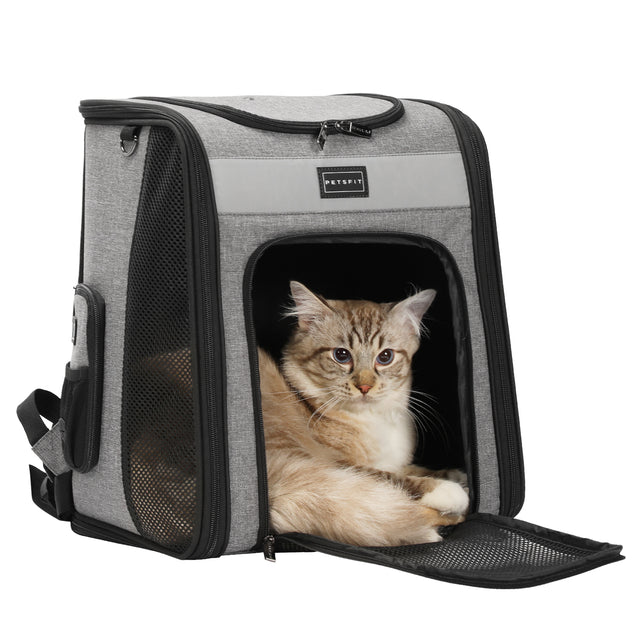 Close-up of the scratch-resistant 600D Oxford cloth material on the gray Petsfit pet carrier backpack