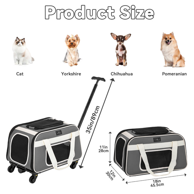 Petsfit grey and white pet roller bag being pulled through an airport, ideal for air travel with pets