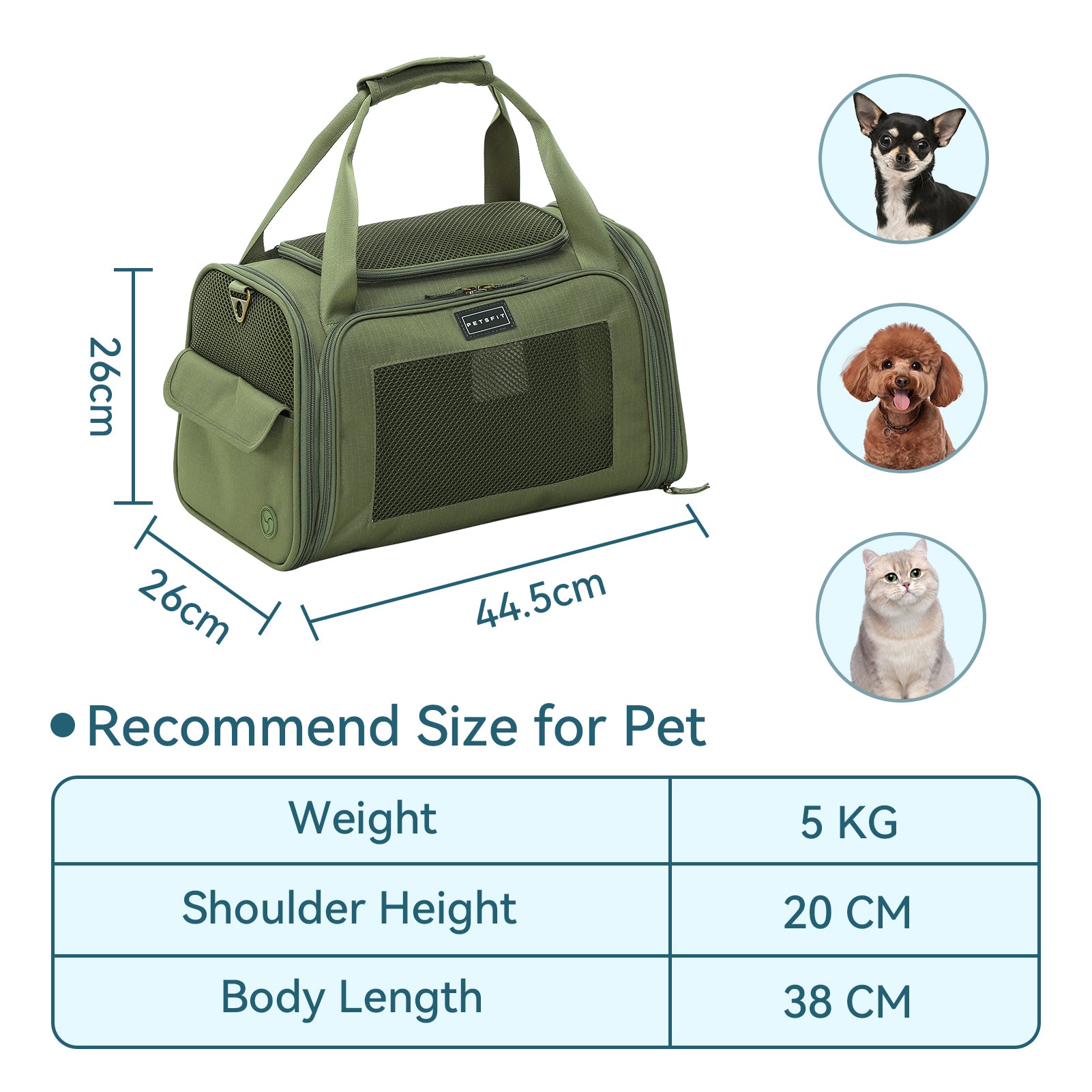 PETSFIT Foldable Pet Carrier for Cats & Small Dogs | Soft Travel