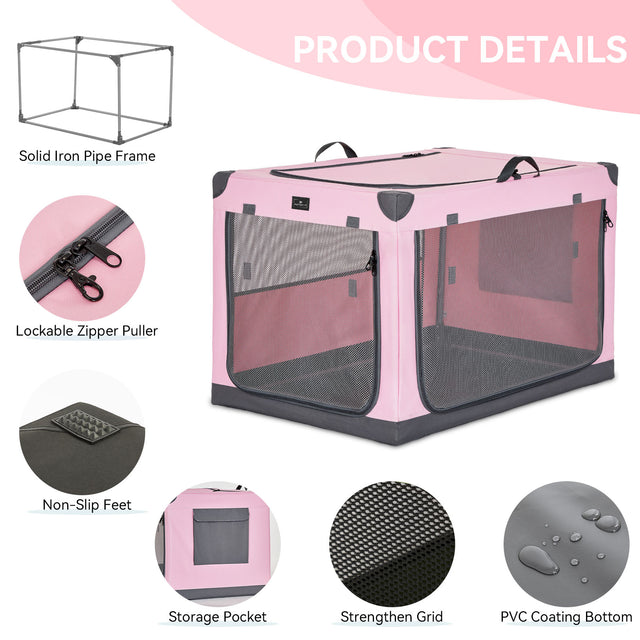 Petsfit portable travel pet bed in pink and gray, shown folded with carrying handle for easy transport
