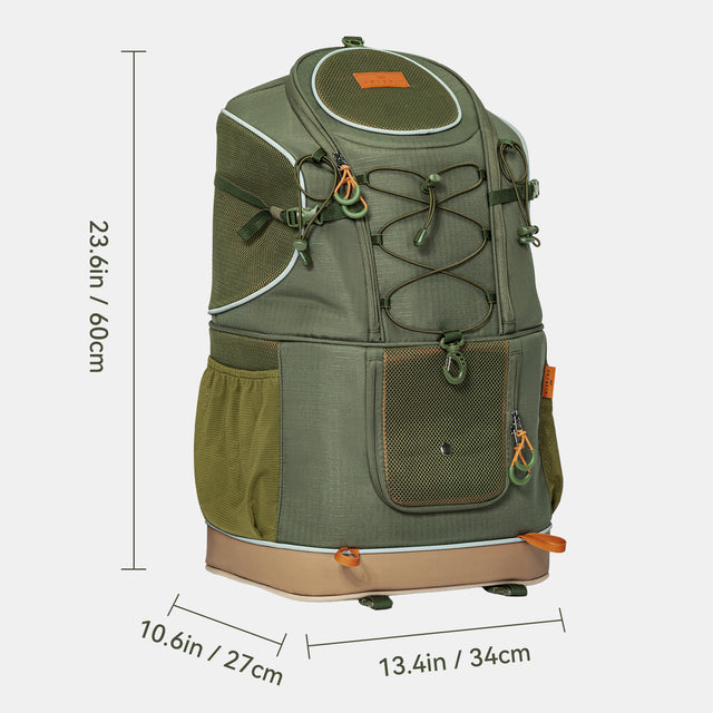 PETSFIT WildPath dual-pet hiking carrier backpack with zippered divider, mesh ventilation, and safety features